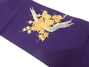 塩瀬　手描き　紅葉模様　名古屋帯